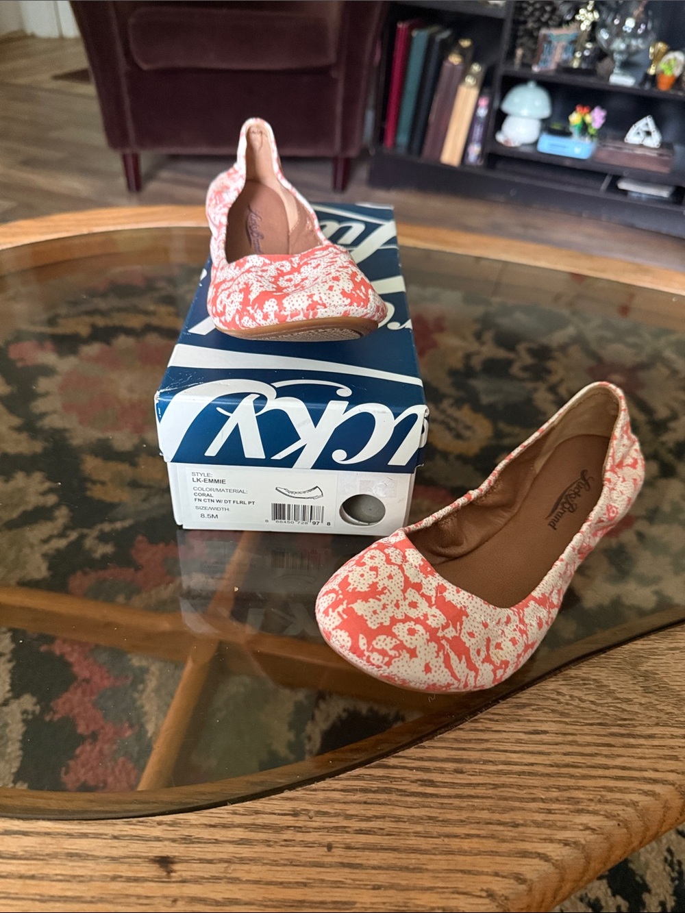 Lucky Brand Coral and White Floral Ballet Flats